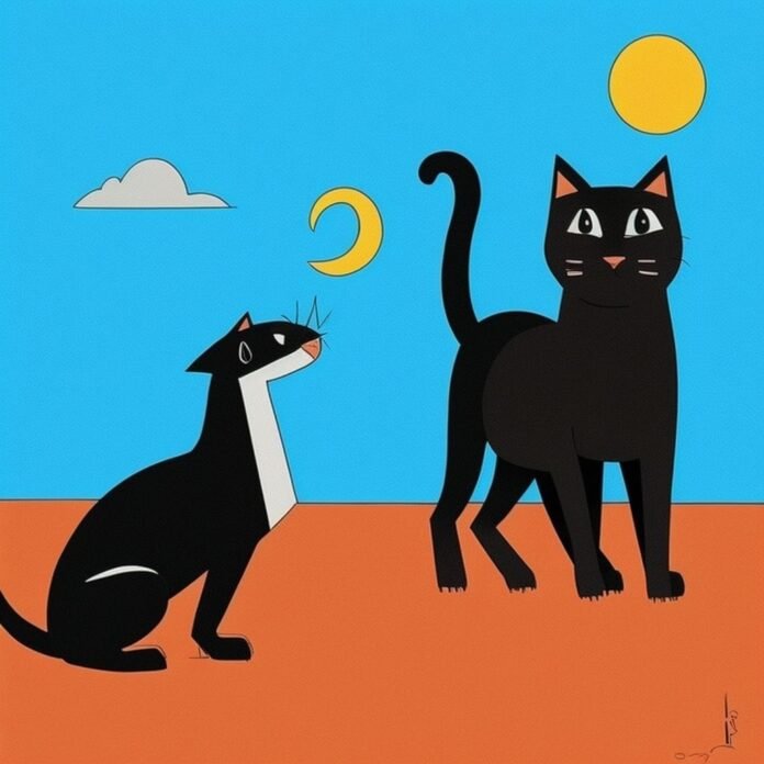 a cat and dog looking at each other